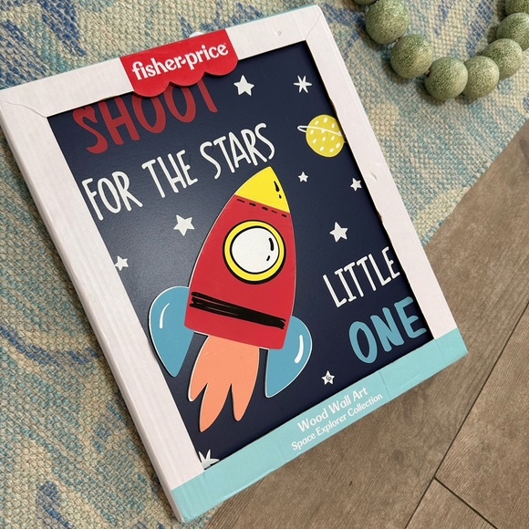 New Fisher-Price Space Explorer Rocket Wall Art Wood Boy’s Room Baby Nursery - Picture 13 of 15
